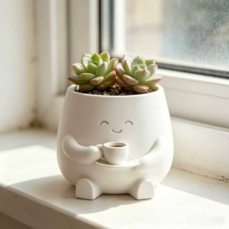 Cactus Mix Pot - Drukowana w 3D urocza, uśmiechnięta twarz