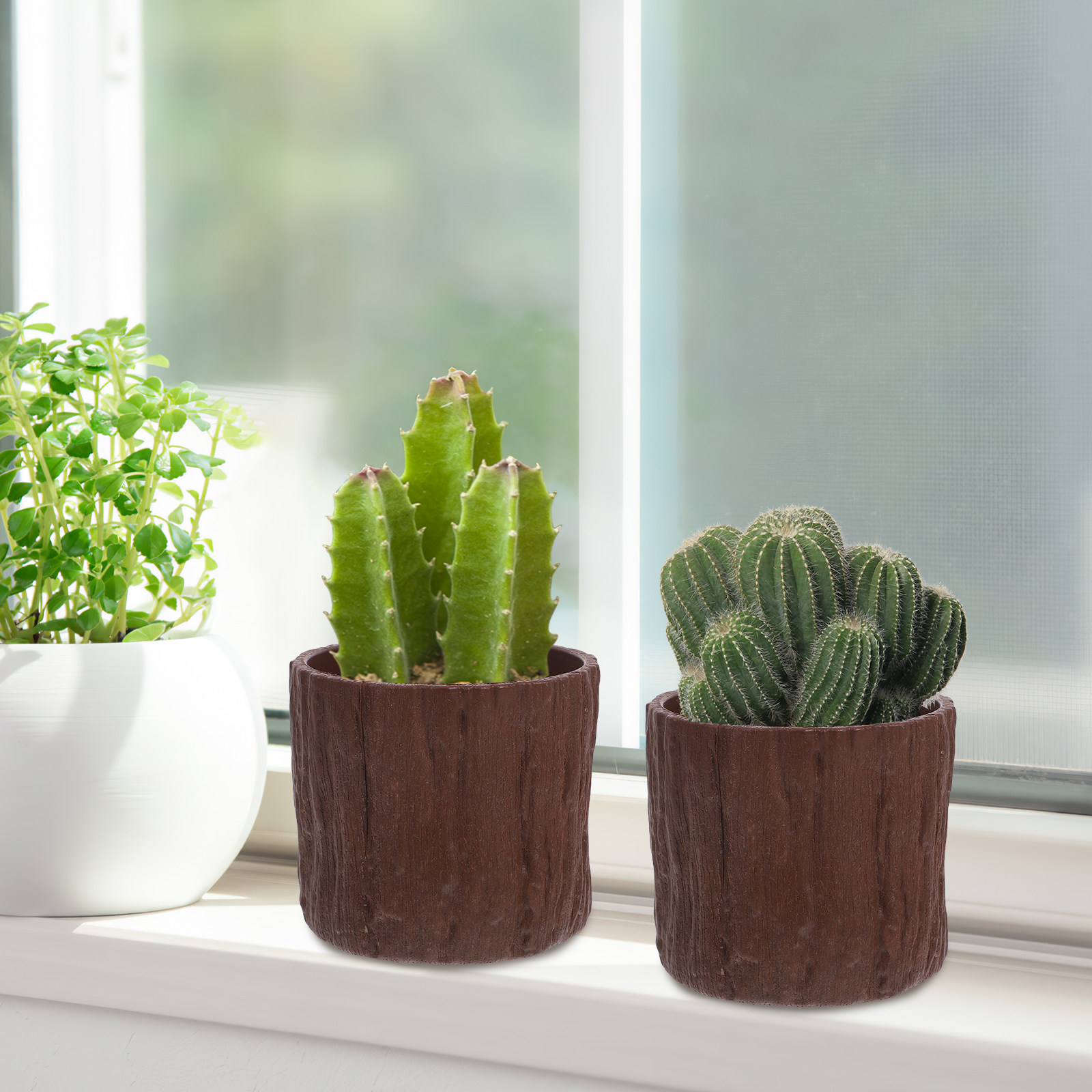 Succulent Arrangement Mini - 4 sztuki plastikowych doniczek imitujących drewno,