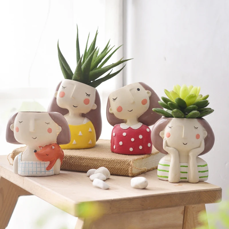 Cactus Mix Pot - Urocza dziewczyna doniczka dla sukulent/kaktus, dziewczynki
